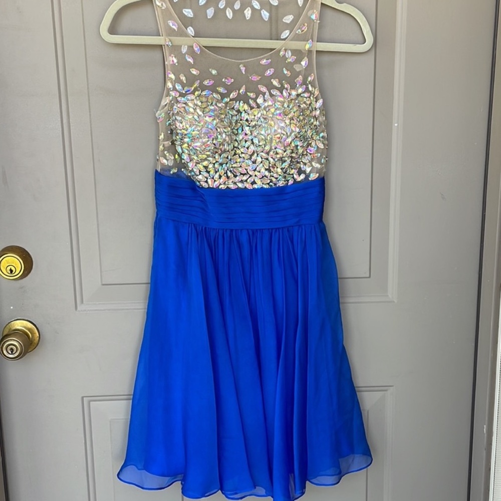 Jovani Royal Blue Beaded Bodice Illusion Cocktail Party Dress - Sz 10